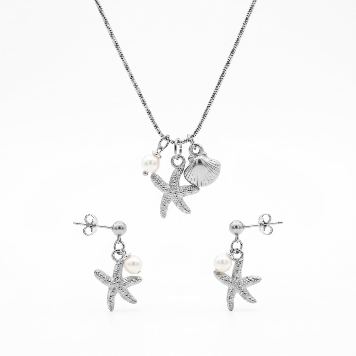 Minimalist Nautical Pearl Jewelry Set - 18K Gold Plated Stainless Steel Starfish Drop Accessories