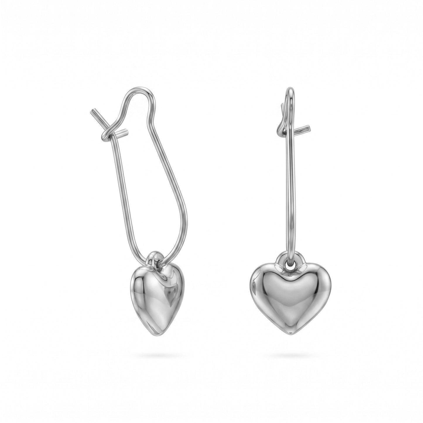 Golden Puffy Heart Hook Earrings – Minimalist Stainless Steel Drop Earrings with Romantic Shine