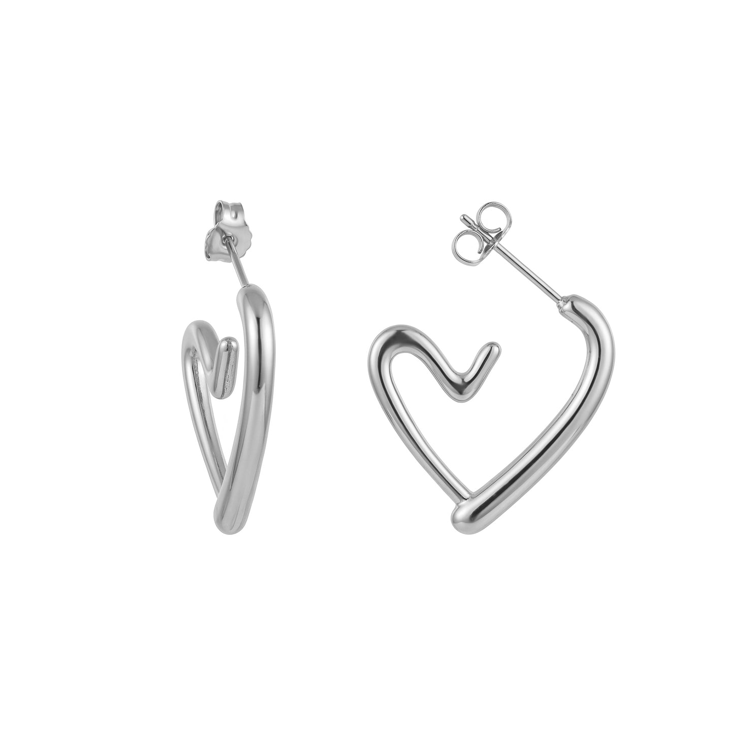 Minimalist Open Heart Hoop Earrings, Gold/Silver Plated Stainless Steel Sweet Love Studs, Hypoallergenic Everyday Jewelry
