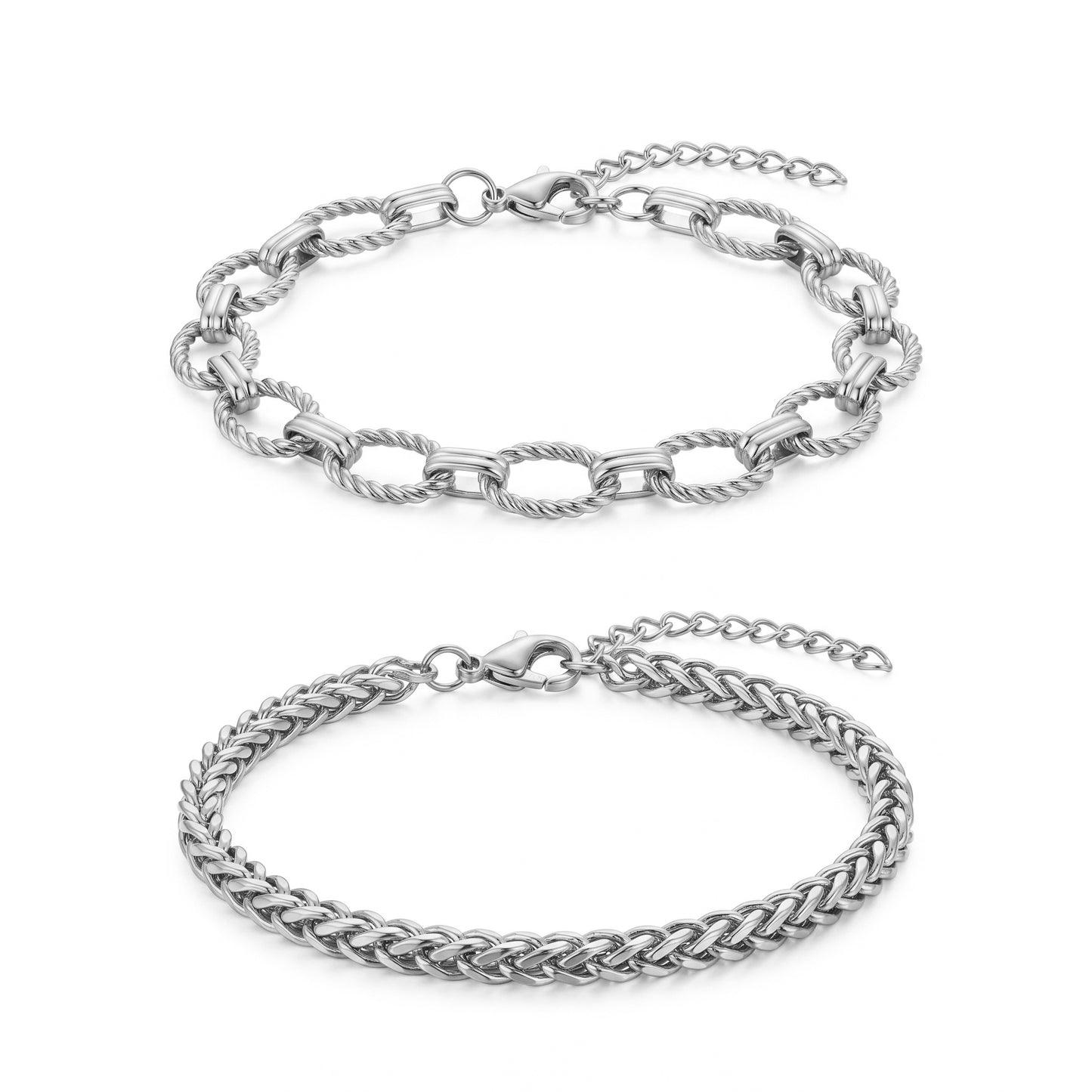 Stackable Textured Rope Chain & Braided Bracelet Duo - Tarnish-Resistant Hypoallergenic Jewelry