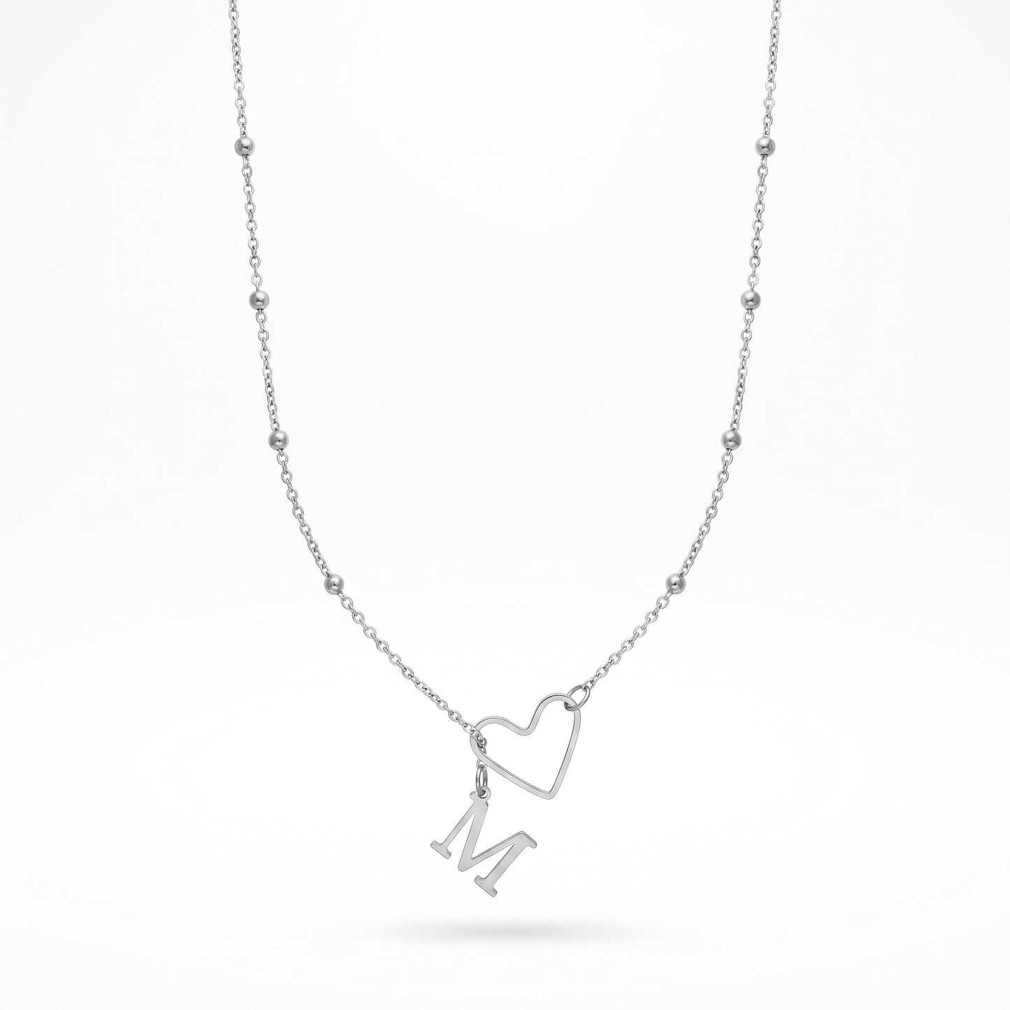 Gold Heart Outline & Letter M Pendant Necklace, Hypoallergenic