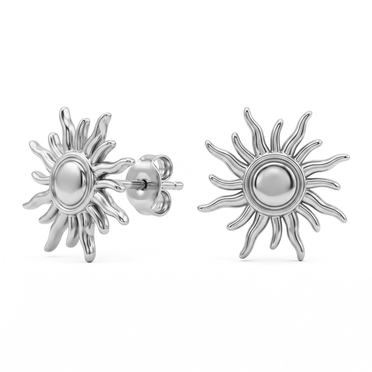 18K Gold Plated Sun Stud Earrings, Stainless Steel Hypoallergenic Waterproof Summer Beach Jewelry